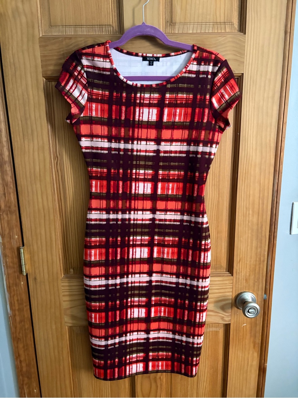 XOXO Red and Burgundy Plaid Midi Dress